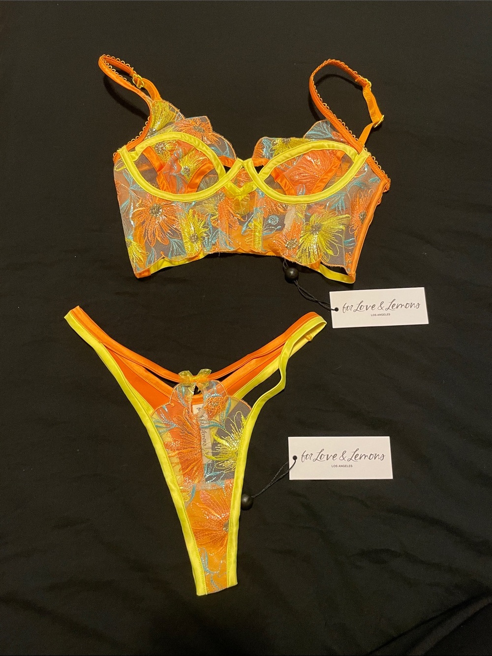 Orange and yellow floral lingerie set